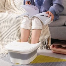 1入組矽膠可折疊蓋子足浴盆,家用、宿舍和露營場所均可使用,多功能戶外洗腳桶水容器 - 白色 - 查看 1