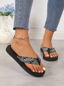 女士時尚平底人字拖，休閒拖鞋