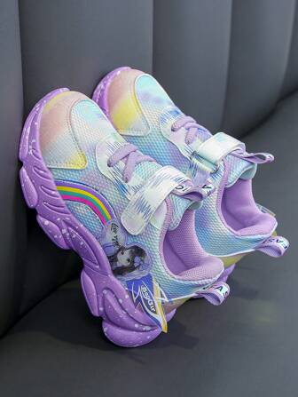 Girls' Lightweight Breathable Athletic Shoes: Fashionable All Seasons, Cartoon Design, Slip-On, Gradient Non-Slip Sole, Perfect For Outdoor Activities