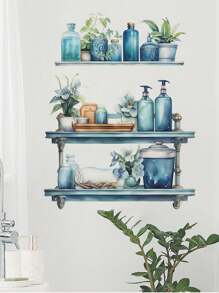 mama look 1 miếng dán tường phòng khách thiết kế kệ và chai màu xanh nước, nhãn dán, decal dán tường, decal vinyl trang trí nhà cửa, vật dụng trang trí mùa xuân làm mới ngôi nhà của bạn, nhãn dán trang trí Rama quà tặng sinh nhật tốt nghiệp - Màu xanh lam - Xem 3