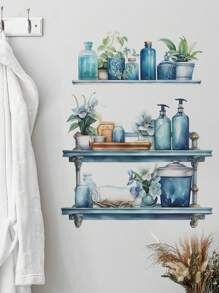 mama look 1 miếng dán tường phòng khách thiết kế kệ và chai màu xanh nước, nhãn dán, decal dán tường, decal vinyl trang trí nhà cửa, vật dụng trang trí mùa xuân làm mới ngôi nhà của bạn, nhãn dán trang trí Rama quà tặng sinh nhật tốt nghiệp - Màu xanh lam - Xem 1