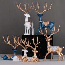 Set Of 2 Blue Modern Christmas Reindeer Statues For Living Room Table Decor - Blue - View 7