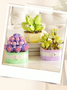 Cute Style Assembly Building Blocks Bouquet Of Orchids, Tulips, Roses Handmade Artificial Potted Succulent Plants Puzzle Toy For Women, Festival, Creative Desktop Decoration Gift Room Decoration - Building Block Succulent Potted Plants - View 4