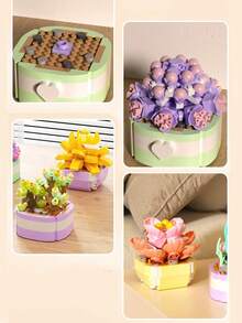 Cute Style Assembly Building Blocks Bouquet Of Orchids, Tulips, Roses Handmade Artificial Potted Succulent Plants Puzzle Toy For Women, Festival, Creative Desktop Decoration Gift Room Decoration - Building Block Succulent Potted Plants - View 5