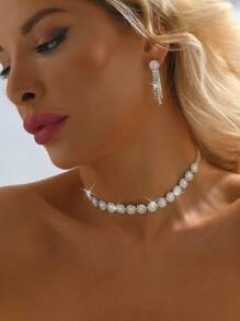 Exquisite Women's Full Rhinestone Choker Necklace Set With Earrings - 967 Jewelry Set - View 12