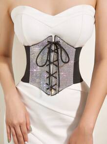 1 Miếng Của phụ nữ Đàn hồi Dây thắt lưng Sáu-Cạnh Giường đôi Máy khoan Pha lê Lục giác Eo Thắt lưng , Đầm Phụ kiện Đối với Hằng ngày Commute Mặc - màu đen - Xem 1