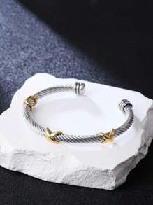 1pc Titanium Steel Twisted Wire Adjustable Unisex Bracelet - Multicolor - View 3