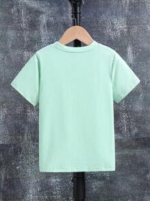 Young Boy Landscape Printed Short Sleeve T-Shirt - Green - View 2