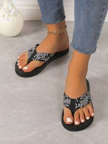 女士時尚平底人字拖，休閒拖鞋