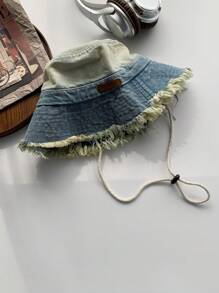 Street 1pc Gradient Edge Denim Bucket Hat For Women, Japanese-Style, Summer Outdoor Sun Protection - Multicolor - View 5