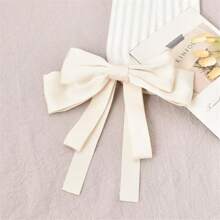1pc Hair Bow Clips For Ribbon Barrette For Girls Hair Accessories For Thick Thin Hair Ribbons For Little Girls Long Tassel Hair Clip For Girl Non Slip Hair Barrettes For Ponytails With Ribbons - White - View 3