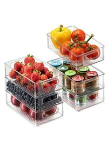 1 pieza 3 piezas caja de plástico transparente para almacenamiento de alimentos, nevera congelador, contenedores de almacenamiento apilables, caja contenedora para frutas y verduras, bandeja organizadora,Caja de almacenamiento transparente de gran capacidad apilable tipo de cajón refrigerador - transparente - Ver 8