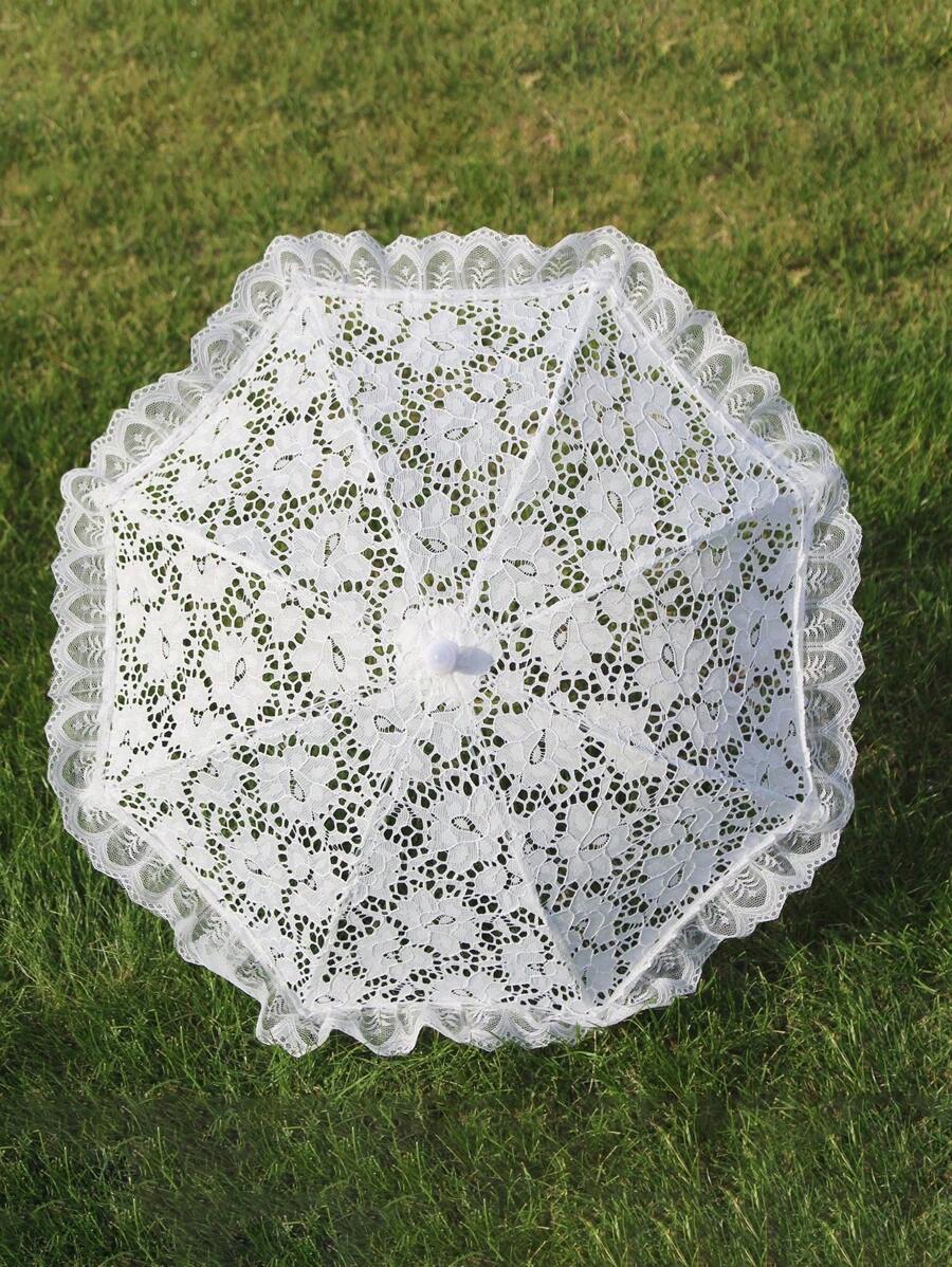 1 Peça Sombrinha Branca de Renda Bordada com Floral, Tamanho Pequeno, Adequada para Casamento, Festa de Casamento, Prop de Fotografia Nupcial