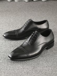 Men's Formal Handmade Oxford Shoes, British Style, Solid Black, Lace-Up, Low-Cut, Gentleman's Top Layer Leather, Breathable And Comfortable, Youth Men's Shoes.