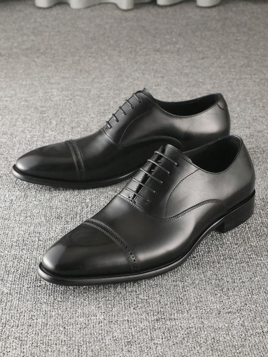 Men's Formal Handmade Oxford Shoes, British Style, Solid Black, Lace-Up, Low-Cut, Gentleman's Top Layer Leather, Breathable And Comfortable, Youth Men's Shoes.