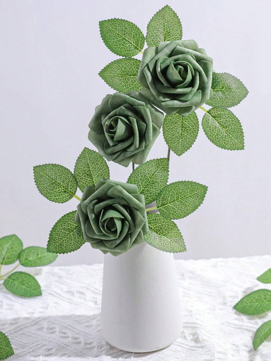 25Pcs/Box Wedding Artificial Flowers, Red Artificial Roses Flowers