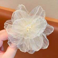 1 件女孩自然风网状花朵公主发夹 - 米色 - 查看 2