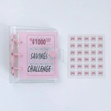 1pc PVC 3-Ring Mini Savings Challenge Binder With Envelope, Saving $1000 - Pink - View 1