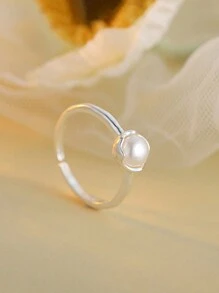 1入組豪華假珍珠裝飾開口指環，女性日常時尚百搭戒指，適合節日禮物 - 戒指 - 查看 2