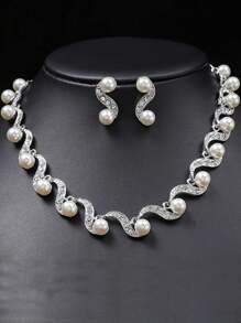 3PCS Set Pearl Jewelry Necklace Earrings Suit, European And American Popular Style, Suitable For Banquets, Parties, Vacations - Best Gift For Girlfriend, Wife, Best Friend
