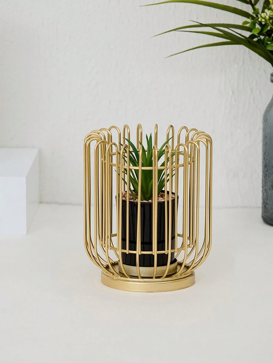 1 Miếng Phòng khách TV Tủ & Rượu vang Tủ Trang trí Trưng bày , Sắt Tròn Chậu cây Trưng bày , Creative Nhà  Văn phòng Trang trí Phụ kiện - Vàng - Xem 1