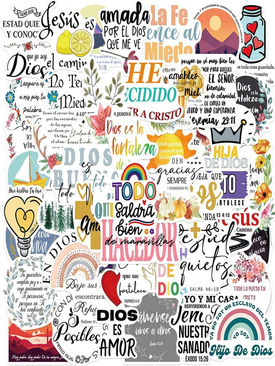 50 Piezas De Pegatinas Estéticas Mexicanas Con Frases Positivas En Español, Para Álbumes De Recortes, Diarios Y Collage - Multicolor - Ver 1