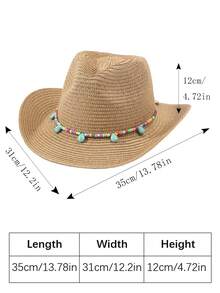 1頂中性裝飾腰帶波西米亞牛仔帽遮陽帽稻草帽沙灘帽,適用於日常生活 - 多色 - 查看 6