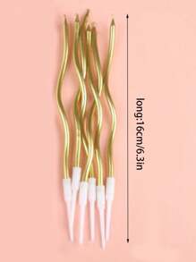 Pack Of 6 Gold-Plated Long Curved Candles, Birthday Cake Decoration Candles