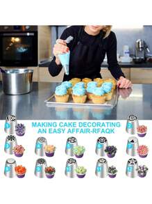 47 Pcs Russian Piping Tips Set, 12 Flower Frosting Nozzles Icing Tips for Cake Decorating Tips Kit, Baking Supplies for Cookie Cupcake, 2 Leaf Piping Tips 2 Couplers 30 Pastry Baking Bags - Multicolor - View 6