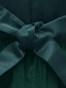 Young Girl Solid Color Sleeveless Elegant Dress With 3D Flower And Bow Decor