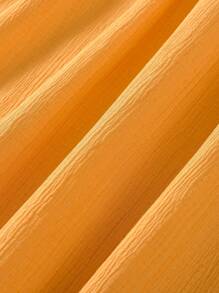 Tween Girl Casual Solid Color Ruffle & Decor Trim Square Neckline Dress For Summer - Yellow - View 6