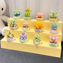 Cute Style Assembly Building Blocks Bouquet Of Orchids, Tulips, Roses Handmade Artificial Potted Succulent Plants Puzzle Toy For Women, Festival, Creative Desktop Decoration Gift Room Decoration - Building Block Succulent Potted Plants - View 9