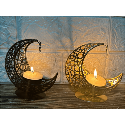 1pc Moon Shaped Candle Holder, Metal Candlestick Stand For Festival Decoration