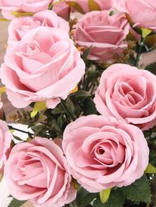 1朵手工藝術玫瑰花束,絲綢和鑽石裝飾,非常適合家居、婚禮、派對裝飾 - 淺粉色 - 查看 5