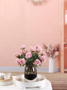 1朵手工藝術玫瑰花束,絲綢和鑽石裝飾,非常適合家居、婚禮、派對裝飾 - 淺粉色 - 查看 1