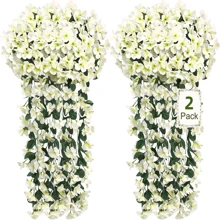 2 chiếc hoa treo nhân tạo, cây treo giả, hoa violet, vòng hoa leo cho gia đình, trong nhà, ngoài trời, sân, hiên, trang trí đám cưới, ngày lễ tình nhân, quà tặng - trắng - Xem 1