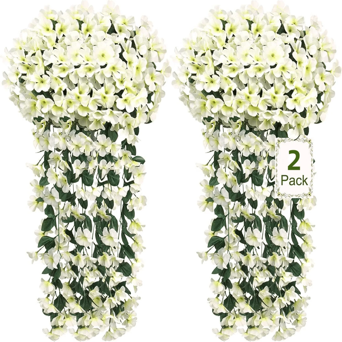 2 chiếc hoa treo nhân tạo, cây treo giả, hoa violet, vòng hoa leo cho gia đình, trong nhà, ngoài trời, sân, hiên, trang trí đám cưới, ngày lễ tình nhân, quà tặng - trắng - Xem 1