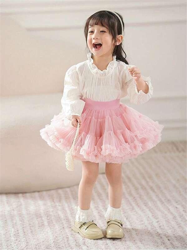 Jupe Tutu pour jeune fille avec large bande de taille, danse de ballet, jolie jupe bouffante à étages style princesse, rose