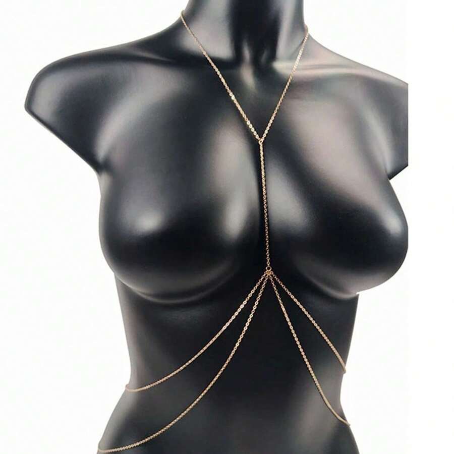 1 Miếng Châu Âu và Châu Mỹ Phong cách Của phụ nữ Hai Lớp Thời trang Dây chuyền cơ thể , Đa chức năng Dây chuyền thắt lưng Và Chuỗi ngực Đối với Phụ kiện - Vàng - Xem 1