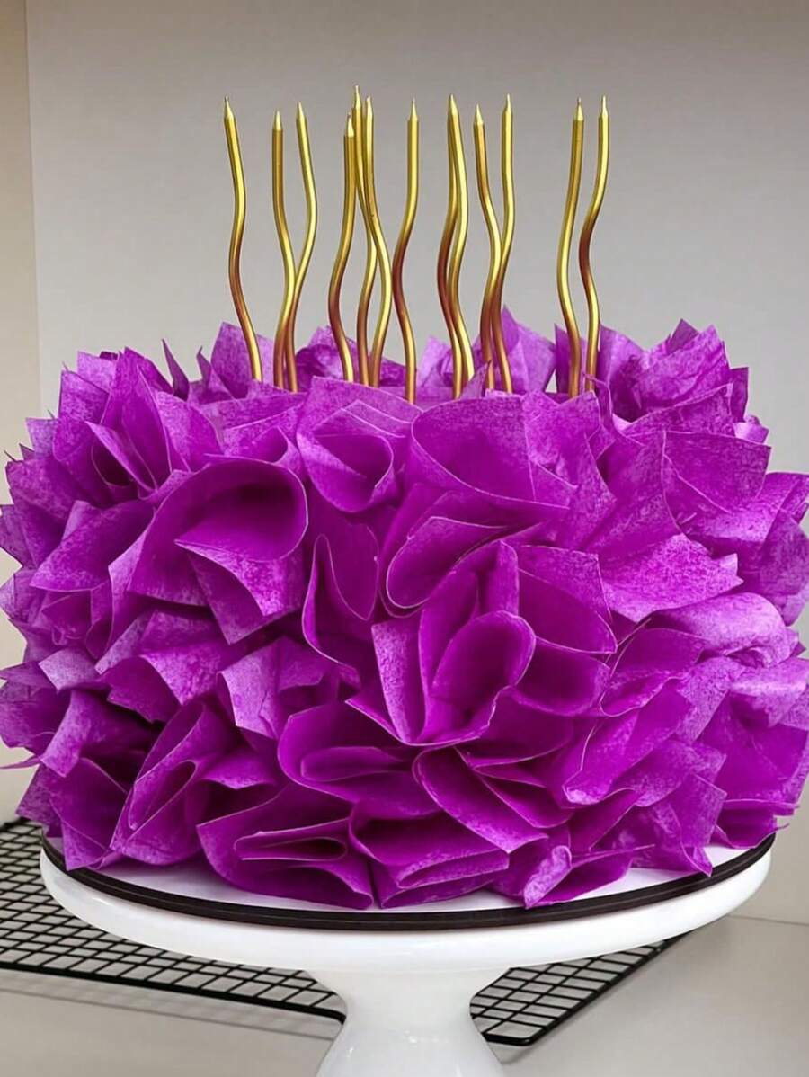 Pack Of 6 Gold-Plated Long Curved Candles, Birthday Cake Decoration Candles