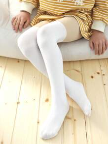 2 Piezas/paquete Medias Pantys De Niñas Con Diseños De Bloques De Colores - Blanco - Ver 3