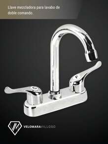 Llave Mezcladora Para Lavabo De Baño Grifería Cromado Cuello Curvo Accesorio Para Baño Fregadero - Gris - Ver 3