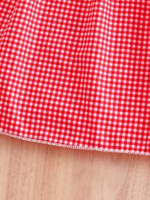 Tween Girl Strawberry Velvet Gingham Strap Dress - Red - View 7
