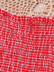 Tween Girl Strawberry Velvet Gingham Strap Dress - Red - View 8