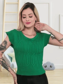 Women Knit Tops - màu xanh lá - Xem 1