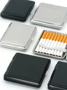 1pc Men's Fashionable Stainless Steel Solid Color Cigarette Case For Daily Use. Suitable For Both Men And Women. - Black - View 13