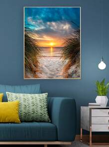 Peinture Au Diamant 5d Autocollant De Mosaïque De Diamant De Plage De , Art Moderne, Forme De Plein Cercle, Décoration Murale Pour La Maison, Salon