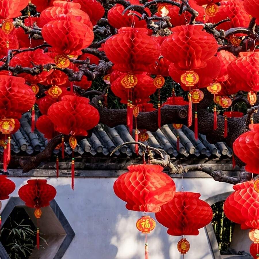 10pcs/Set Red Paper Lantern Decoration For Festival, Chinese Wedding, Engagement, Housewarming Party, Mid-Autumn Day,Home Decor ,Room Decor,Wall Decor Gifts Birthday Graduation