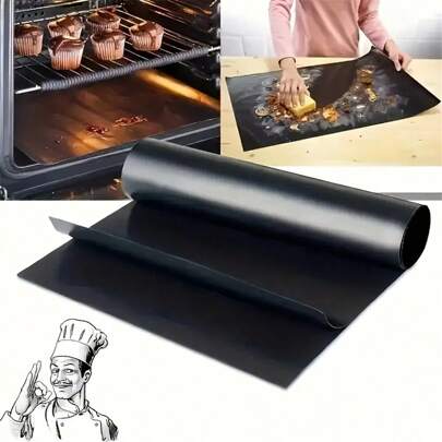 1pc, Oven Mat, Oven Liner For Bottom Of Oven, On-Stick Reusable Oven Mat, Baking Mat, BBQ Mat, BBQ Accessories, Suitable For Electric Oven, Gas Stove, Toaster, Grill, Kitchen Accessories