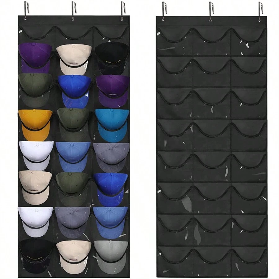 1pc 24-Pocket Baseball Cap Organizer - Outdoor Hat Holder, Protector And Display Shelf Hangers - Black - View 1